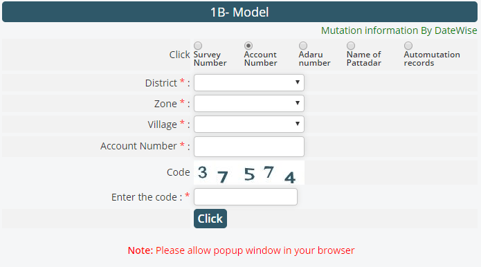 meebhoomi 1B Model