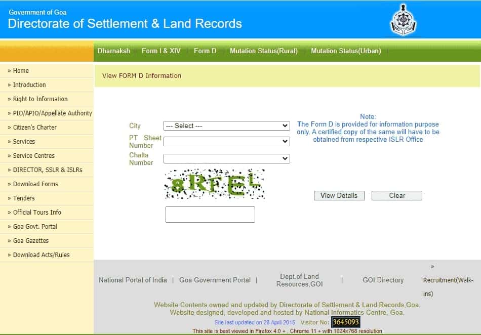 Goa Land Records Form D