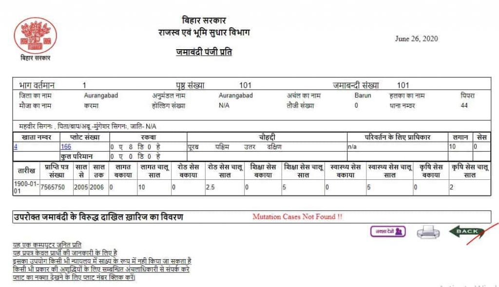 Jamabandi Register Khasra details