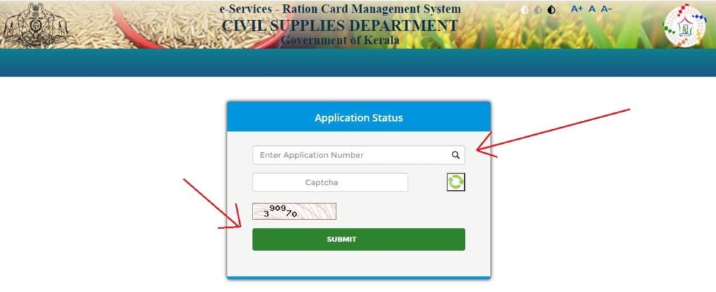 Application Number status ration card