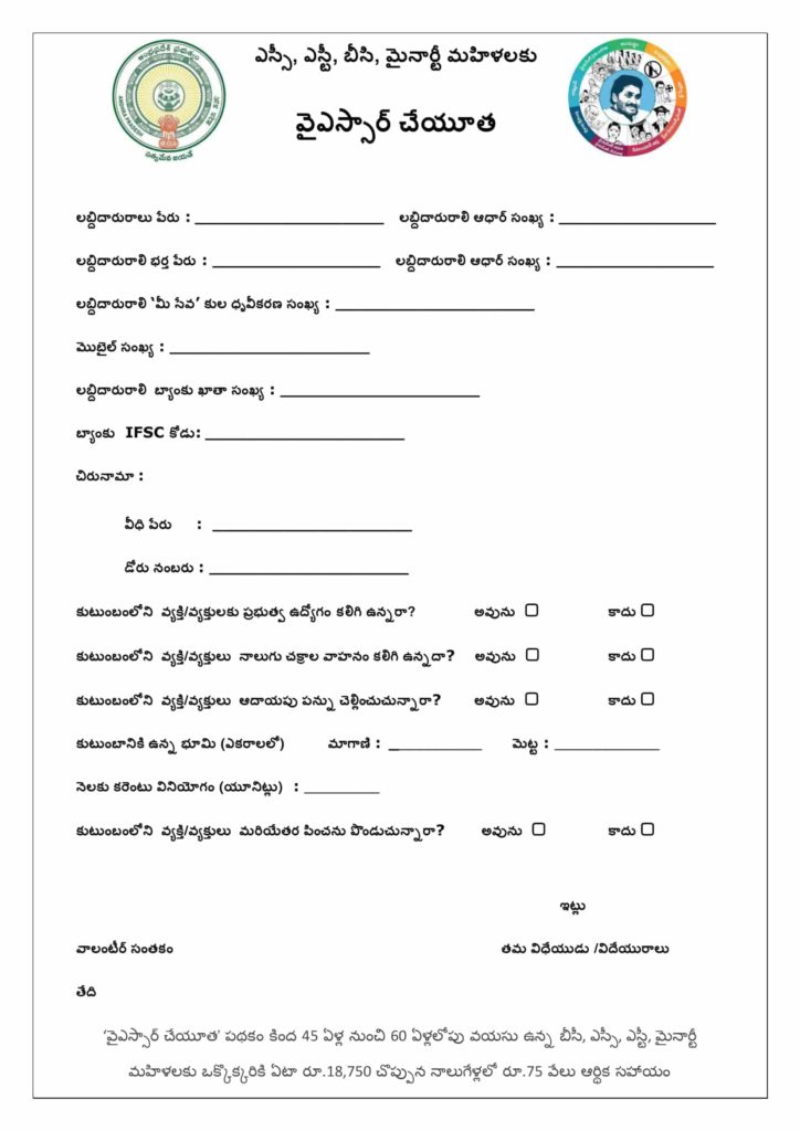 YSR cheyutha application