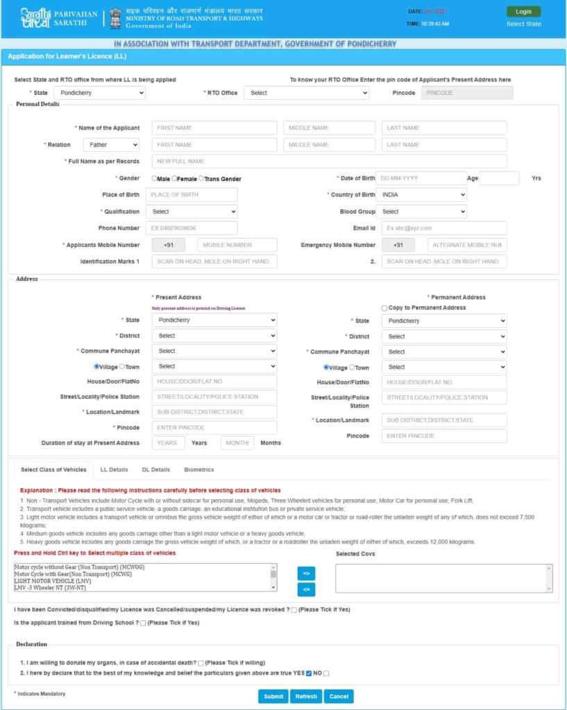 Apply for the Learning Driving License