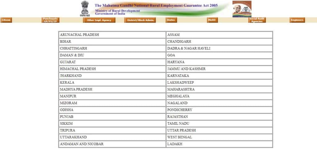 mgnrega list state wise