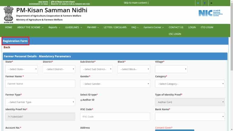 pm kisan new registration form online