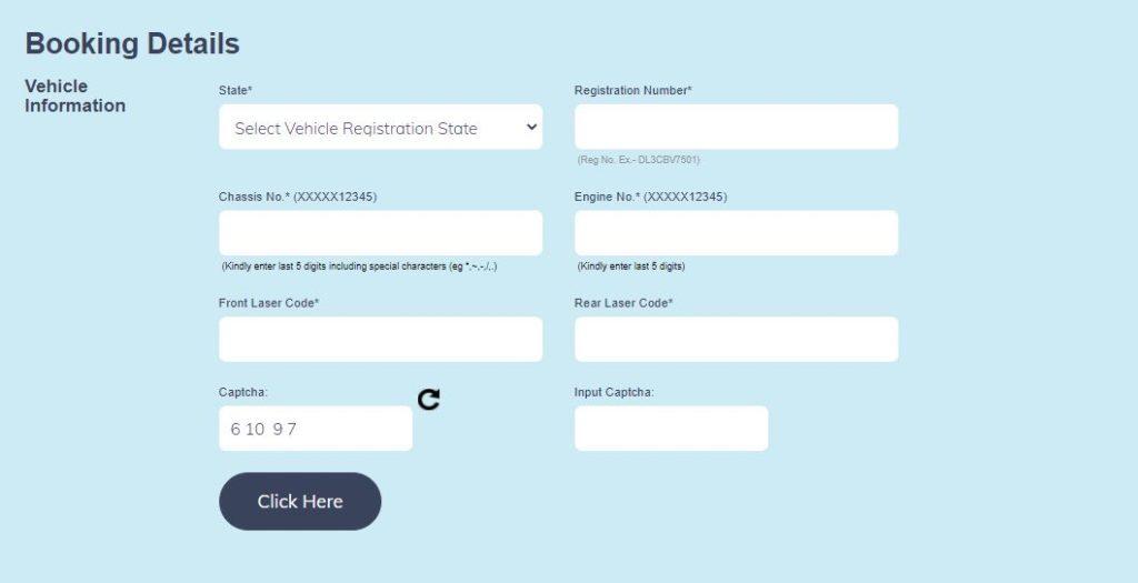 HSRP Vehicle Booking Information