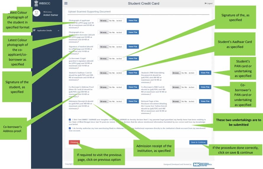 student credit card documents 