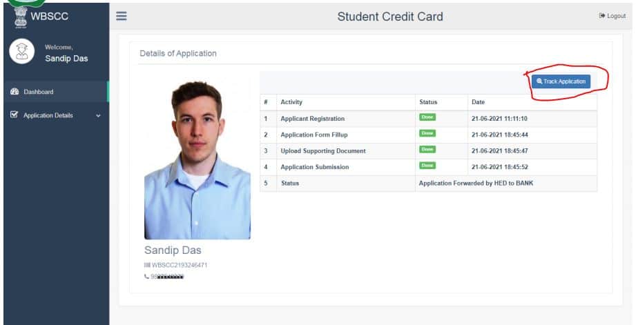 west bengal student credit card application status